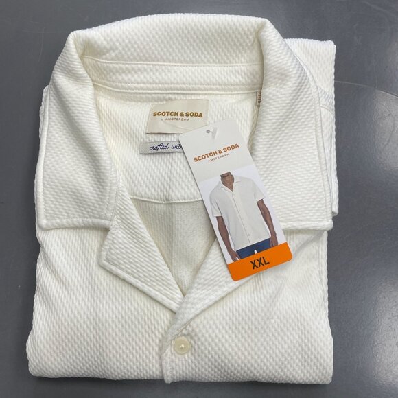 NEW Scotch & Soda Men's XXL White Textured Short Sleeve Button Up Shirt - Picture 2 of 9